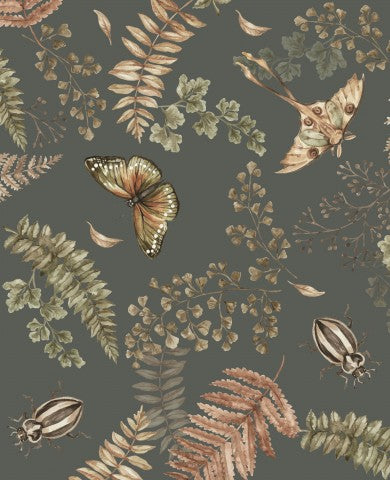 Tissu imperméable fougères et papillons