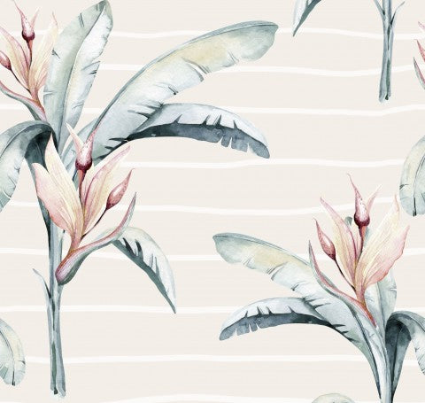 Muslin tropical flowers and leaves