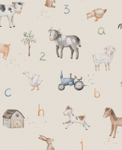 Panama a children's wallpaper with farm animals and letters