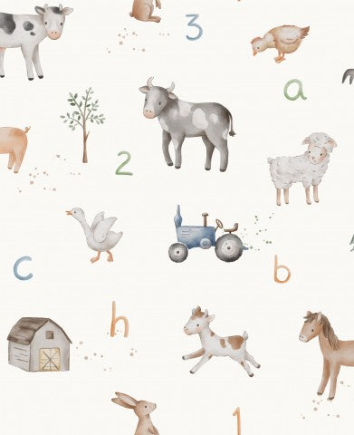 SoftShell a children's wallpaper with farm animals and letters