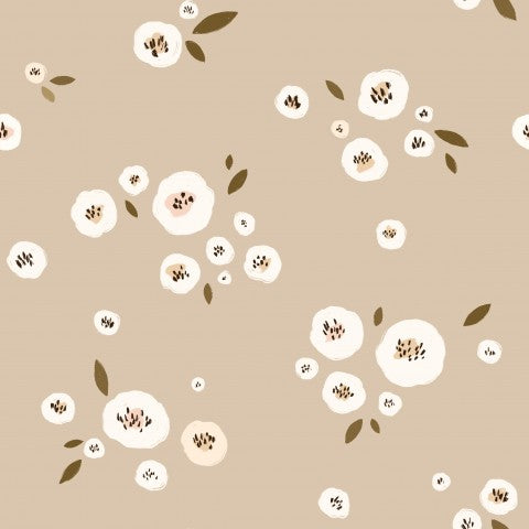 Jersey blomstermønster på beige baggrund