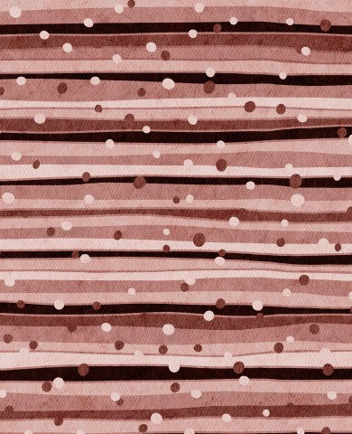 French Terry a pink and brown striped pattern with dots