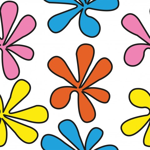 French Terry a group of colorful flowers on a white background