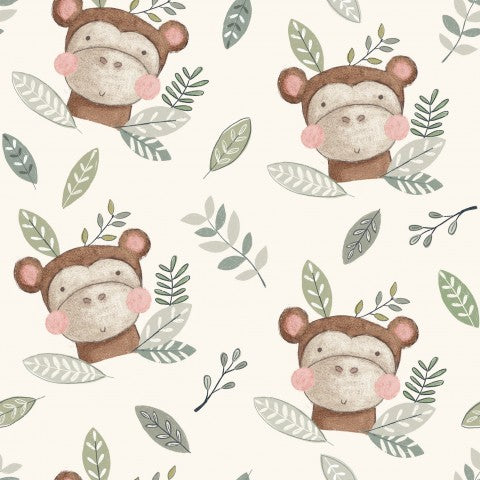 Muslin cute monkeys and leaves