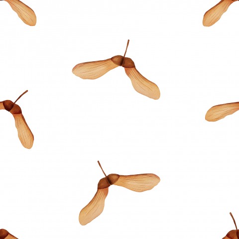 French Terry pattern of maple seeds on a white background