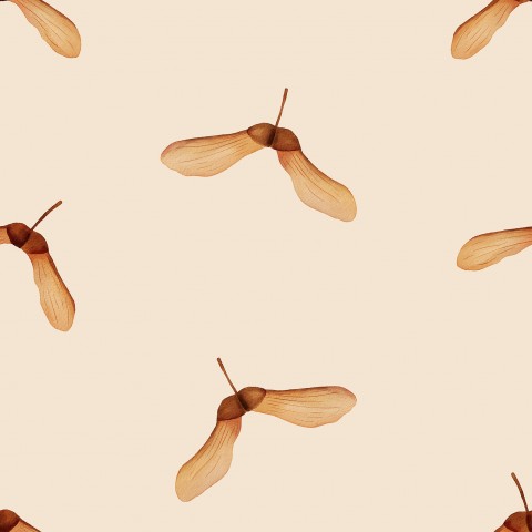 Waterproof fabric pattern of maple seeds on beige background