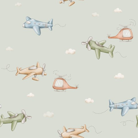 Helmien ompelua seuraavaan projektiisi: Canvas Cotton Aircrafts Mint, 16x16cm - korkealaatuinen ompelukangas, ihanteellinen vaatteisiin, laukkuihin ja asusteisiin