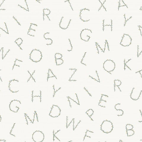 French Terry, un motif de lettres sur fond blanc