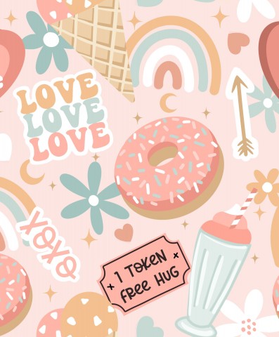 Jersey een roze achtergrond met donuts, ijs en andere items