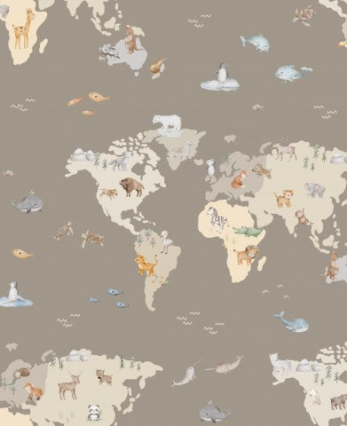 Rib Jersey a world map with animals on it