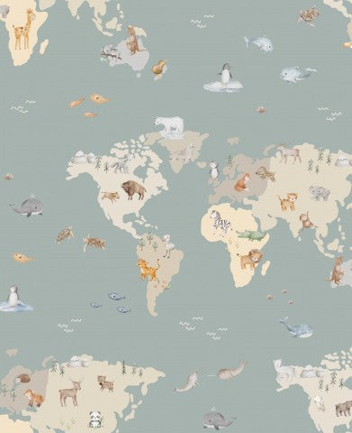 Rib Jersey a world map with animals on it