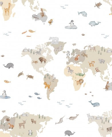 Muslin a world map with animals on it