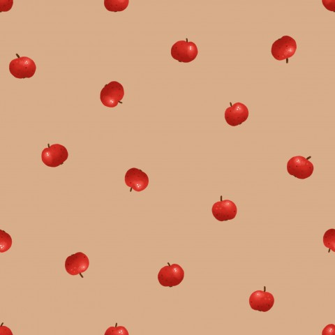 Waterproof fabric pattern of red apples on a brown background