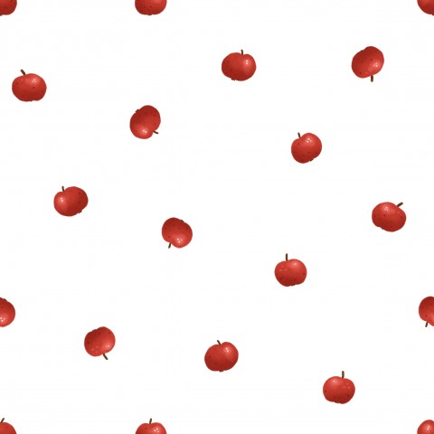 Motivo in cotone satinato di mele rosse su sfondo bianco