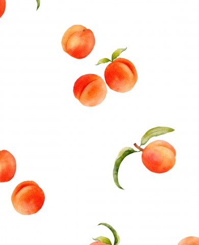 Satin cotton watercolor pattern with peaches on a white background