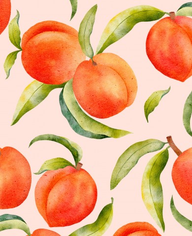 French Terry watercolor pattern with peaches