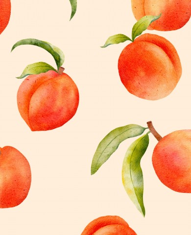 French Terry watercolor pattern with peaches