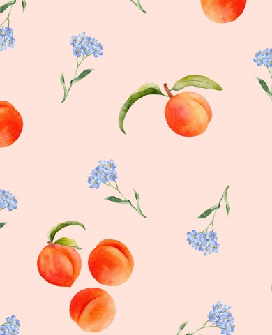 Jersey akvarelmønster med ferskner og blomster