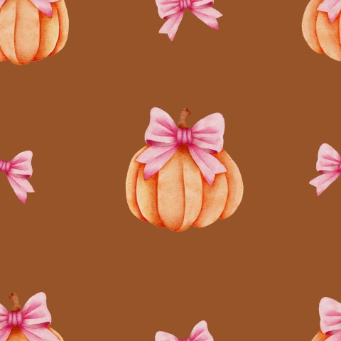 SoftShell watercolor pumpkins with bows on brown background