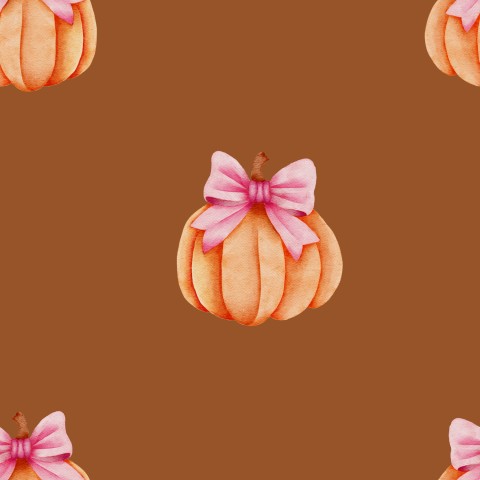 Jersey watercolor pumpkins with bows on a brown background