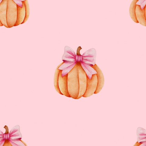 Panama watercolor pumpkins with bows on a pink background
