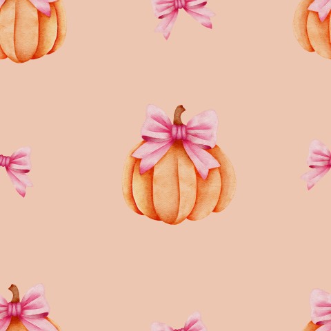 Oplev vores livlige akvarelstof i bomuld med kunstneriske græskar- og sløjfemønstre. Ideelt til akvareller, blomstertråde og baggrunde.