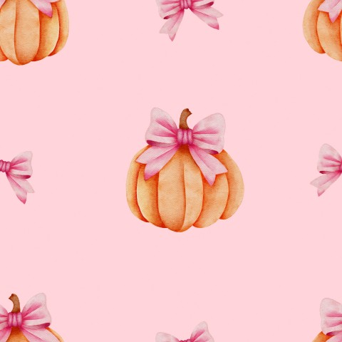 Panama watercolor pumpkins with bows on a pink background