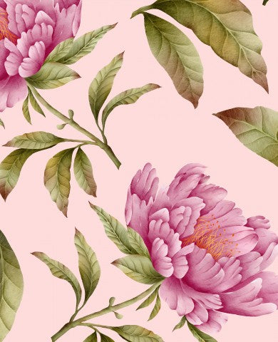 Rib Jersey rosa Blüten und Blättern auf einem rosa Hintergrund