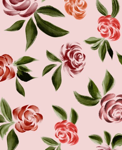 Waterproof fabric a floral pattern with red and pink roses