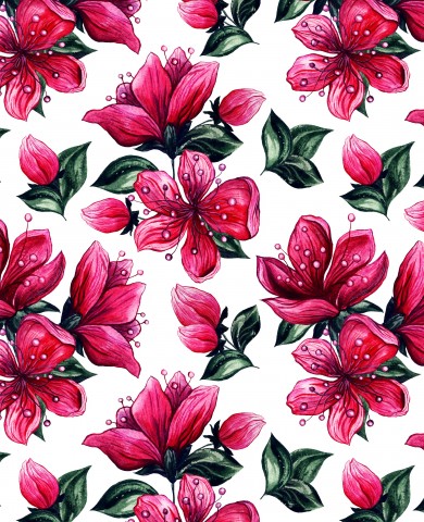 Fiori rosa French Terry su sfondo bianco