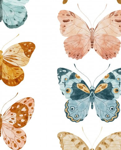 Tela di cotone acquerello farfalla - Colori naturali ispirati al giardino, ideali per progetti decorativi e pratici come opere d'arte, borse o foulard