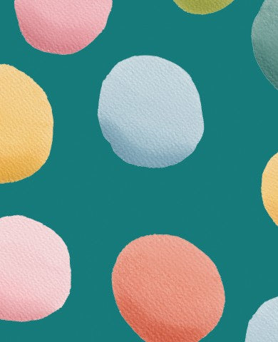 Pois colorati in cotone satinato su sfondo turchese