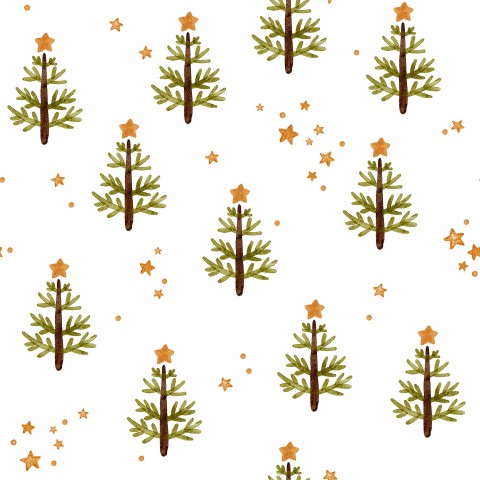 French Terry Weihnachtsbäume und Sterne auf weißem Hintergrund