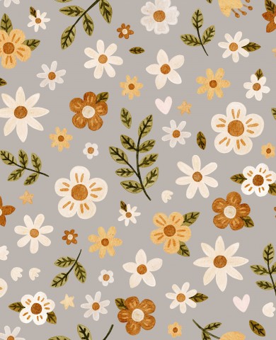 Rib Jersey Blumen und Blättern auf grauem Hintergrund