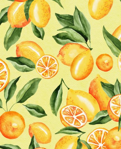 Rib Jersey watercolor pattern with lemons on a yellow background