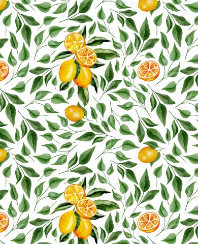 Satin Baumwolle Orangen und Blättern