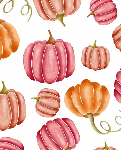 Satin Baumwolle Aquarellmuster mit Kürbissen