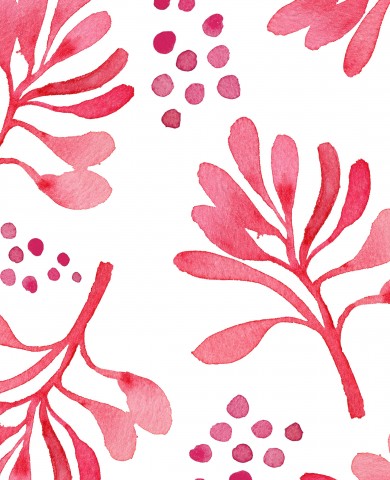Waterproof fabric a watercolor pattern with pink leaves and berries