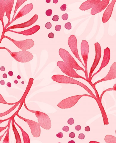 French Terry Aquarellmuster mit rosa Blättern und Beeren