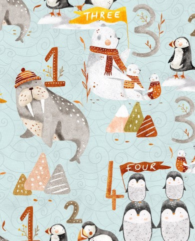Satin Baumwolle Pinguinen, Eisbären und Zahlen