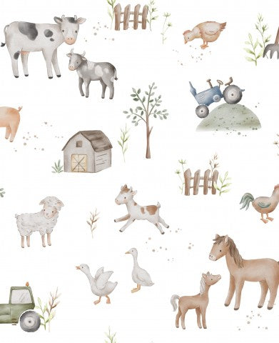 Animali da fattoria in raso di cotone su sfondo bianco