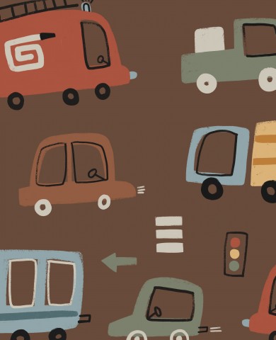 Jersey un'illustrazione di auto e camion su uno sfondo marrone