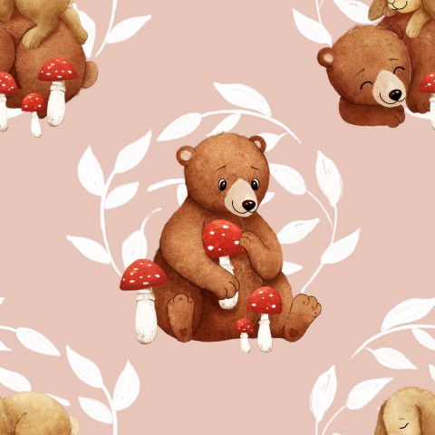 Satin cotton teddy bears and mushrooms