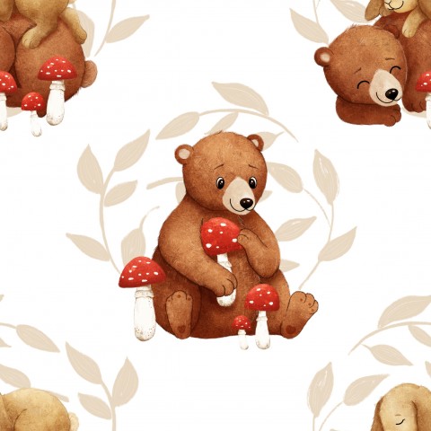 Satin cotton teddy bears and mushrooms