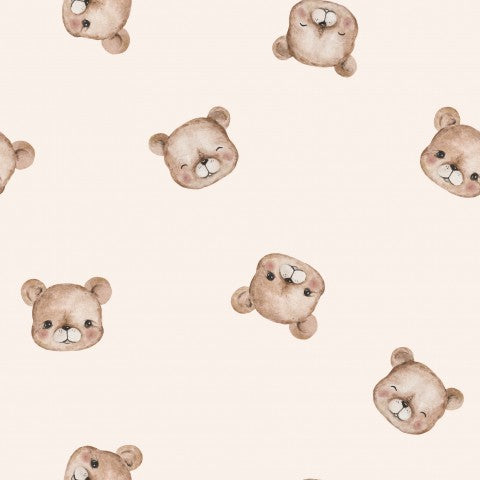Tela di cotone beige per design minimali: 100% cotone in piccola scala, ideale per piccole produzioni di indumenti. Colore Autumn Bears e tessuto morbido.