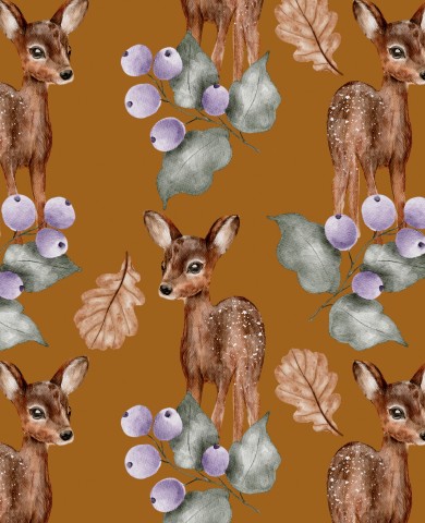 Jersey with a deer and berry pattern on a brown background