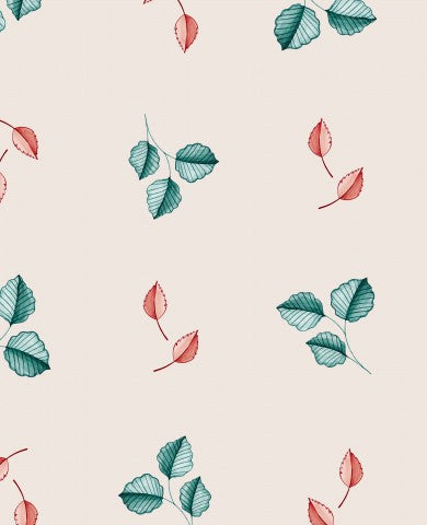 Rib Jersey red and green leaves