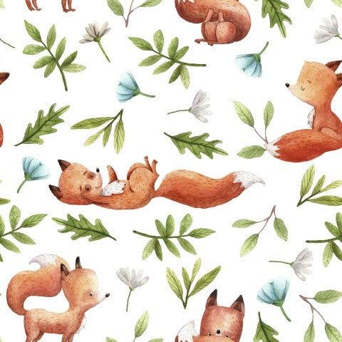 Tissu imperméable renards et fleurs