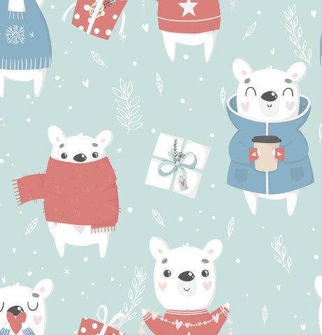 Motif en tissu imperméable représentant de mignons ours polaires en vêtements d'hiver