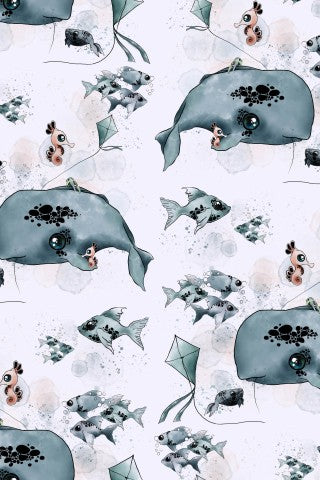 Satin cotton whales and fish